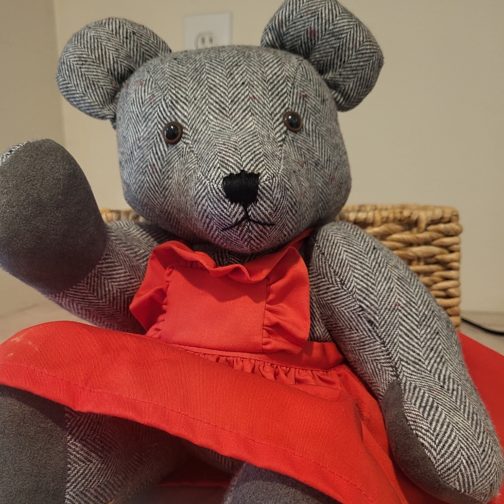 Charming Gray and Red Dress Stuffed Bear